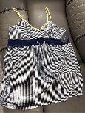 Tommy Hilfiger Navy & White Striped women’s One-Piece tank with Yellow Trim